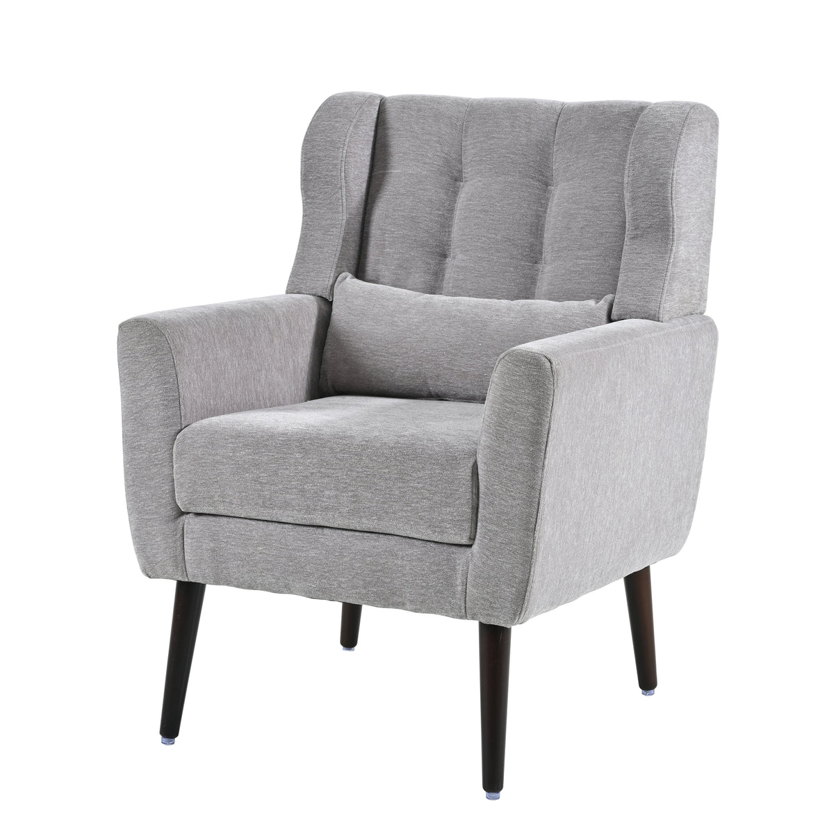 Modern Accent Chair,Chenille Arm Chairs For Living Room,Upholstered Mordern Armchair,Comfy Soft Padded Lounge Chair In Small Space, Bedroom, W Pillow, Solid Wood Leg Gray Grey Light Brown Primary Living Space Modern Rubberwood Foam Chenille