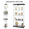 4 Tier Glass Display Cabinet, Double Door Glass Cabinet, Four Partitions, Two Locks, Floor Standing Storage Cabinet For Living Room, Bedroom, Showroom And Office, Black, 31.5