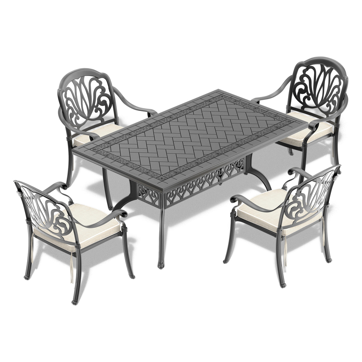 Cushions In Random Colors 5 Piece Set Of Cast Aluminum Patio Furniture With Cushions Yes Complete Patio Set Black Seats 4 Rust Resistant Frame Water Resistant Cushion Garden & Outdoor Complete Patio Sets Aluminium