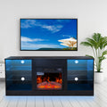 Fireplace Tv Stand With 18 Inch Electric Fireplace Heater,Modern Entertainment Center For Tvs Up To 62 Inch With Adjustable Glass Shelves And Storage Cabinets Black Black Mdf