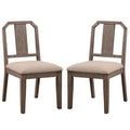 Yu 36 Inch Acacia Wood Dining Chair, Slat Back, Set Of 2, Weathered Brown Brown Wood Fabric