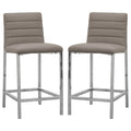 Eun 26 Inch Vegan Faux Leather Counter Stool, Chrome Legs, Set Of 2, Gray Gray Silver Fabric Metal