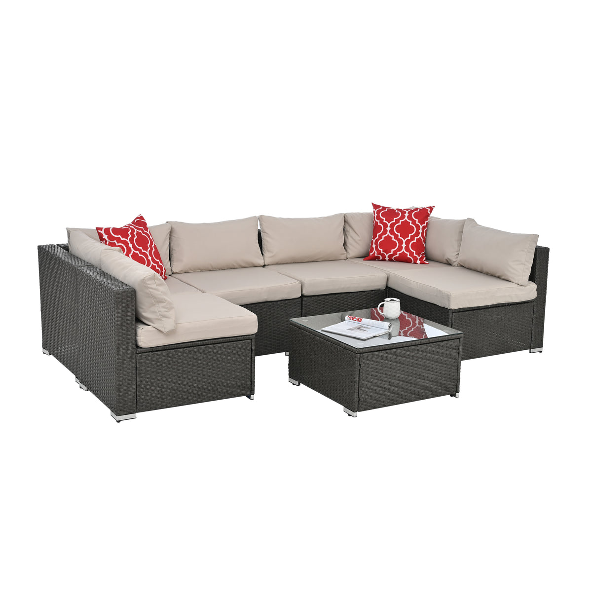 Patio Furniture Sets Yes Dark Gray Seats 6 Pe Rattan Iron Waterproof Fabric