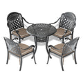 Cushions In Random Colors 5 Piece Set Of Cast Aluminum Patio Furniture With Cushions Yes Dining Set Black Seats 4 Rust Resistant Frame Water Resistant Cushion Garden & Outdoor Complete Patio Sets Aluminium
