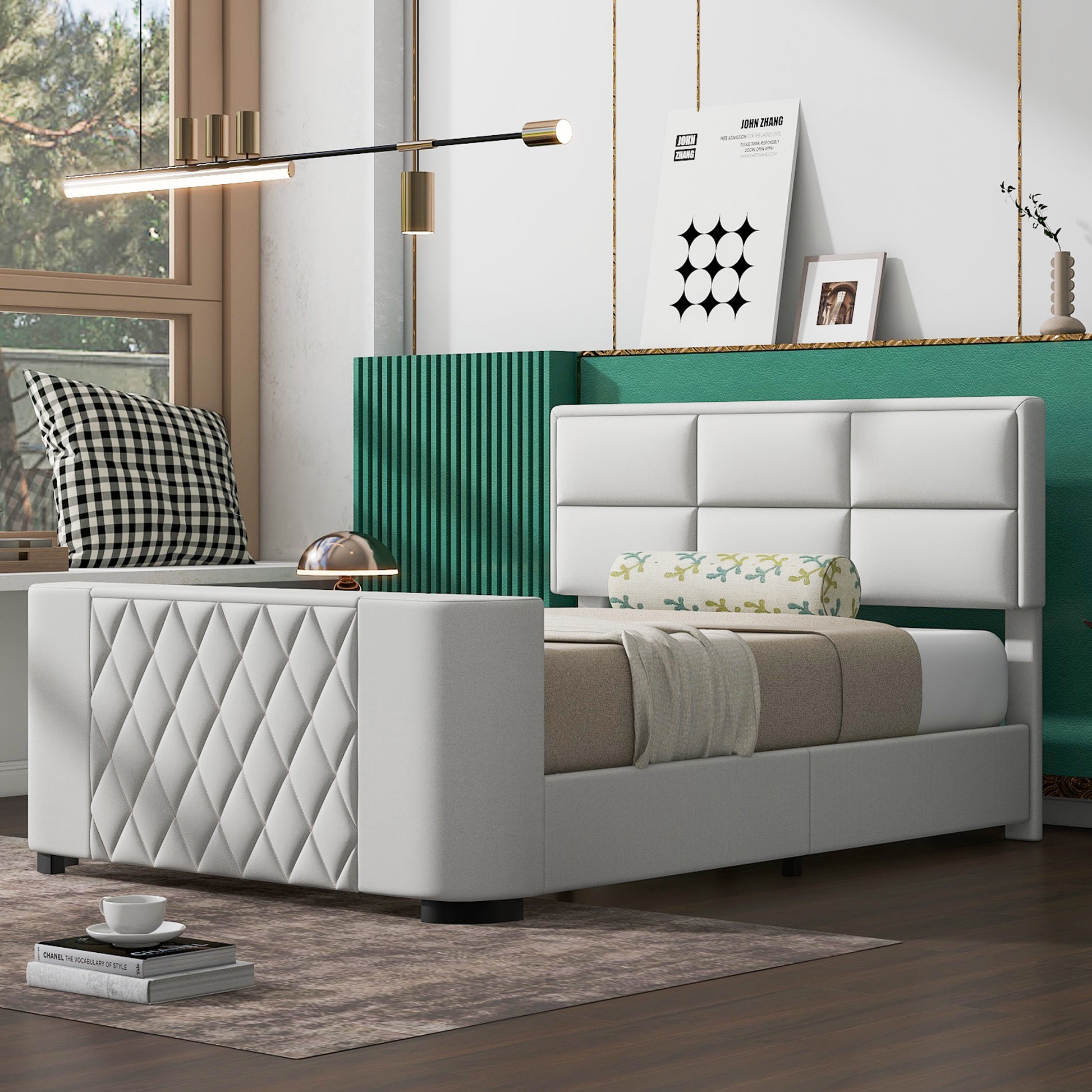 Queen Size Upholstery Tv Platform Bed Frame With Height Adjustable Headboard And Support Legs,Beige Queen Beige Upholstered