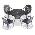 Cushions In Random Colors 5 Piece Set Of Cast Aluminum Patio Furniture With Cushions Yes Dining Set Black Seats 4 Rust Resistant Frame Water Resistant Cushion Garden & Outdoor Complete Patio Sets Aluminium