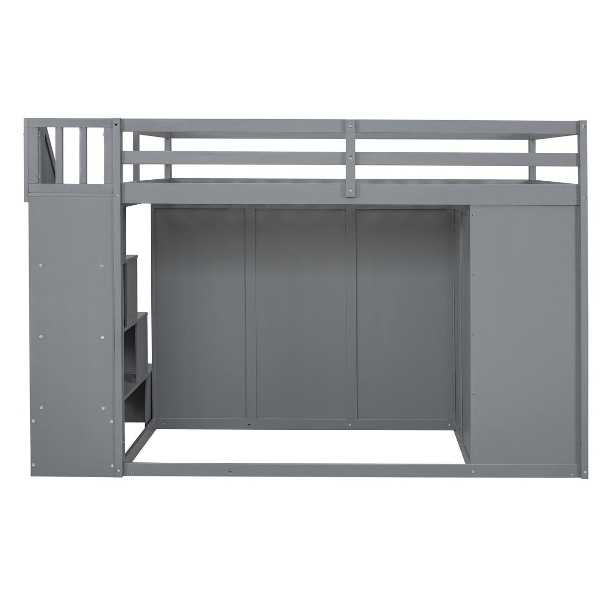 Full Size Wood Loft Bed With Built In Wardrobes, Cabinets And Drawers, Gray Gray Solid Wood Mdf