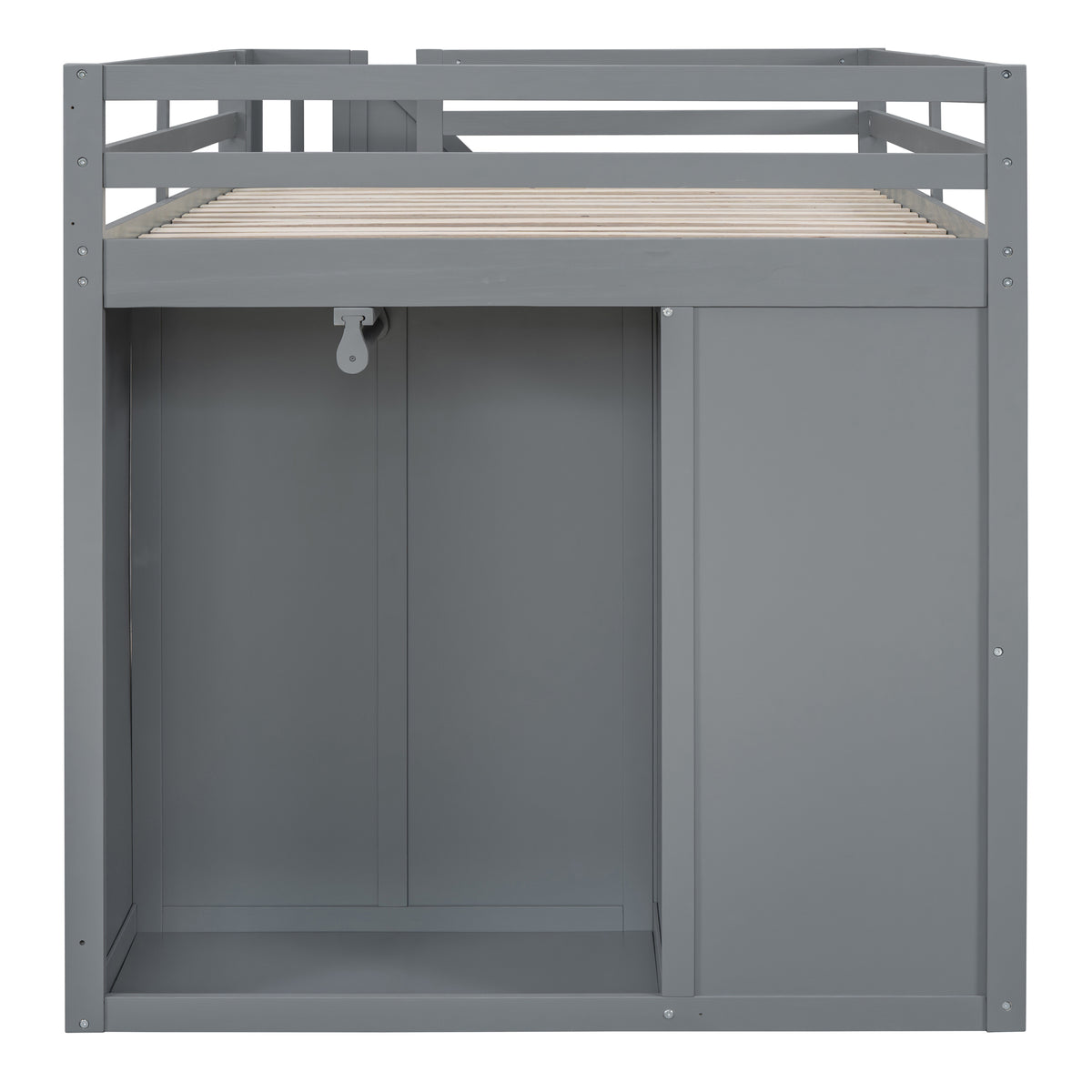 Full Size Wood Loft Bed With Built In Wardrobes, Cabinets And Drawers, Gray Gray Solid Wood Mdf