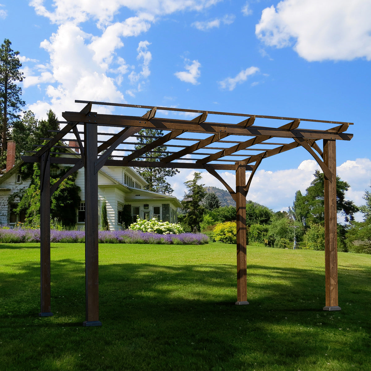 12' X 10' Outdoor Pergola, Wood Grape Gazebo For Climbing Plant Support, Garden, Patio, Backyard, Deck, Brown Brown Wood
