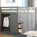 Full Size Wood Loft Bed With Built In Wardrobes, Cabinets And Drawers, Gray Gray Solid Wood Mdf