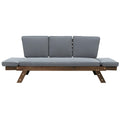 Outdoor Adjustable Patio Wooden Daybed Sofa Chaise Lounge With Cushions For Small Places, Brown Finish Gray Cushion Yes Complete Patio Set Gray Water Resistant Frame Water Resistant Cushion Garden & Outdoor Casual Sofa Seating Groups Foam Solid Wood