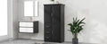 Tall And Wide Storage Cabinet With Doors For Bathroom Office, Three Drawers, Black Black Mdf