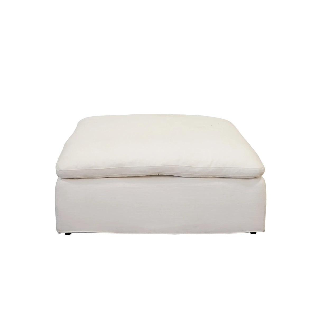 Modern 17" Petite Size Ottoman, Premium Fabric Upholstered 1 Pc Living Room Cube Shape Ottoman With Plush Seat Cushion, White Wood Primary Living Space Solid White White Linen Linen Or Linen Blend Medium Soft Backless Contemporary,Modern Cube Armless