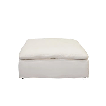 Modern 17" Petite Size Ottoman, Premium Fabric Upholstered 1 Pc Living Room Cube Shape Ottoman With Plush Seat Cushion, White Wood Primary Living Space Solid White White Linen Linen Or Linen Blend Medium Soft Backless Contemporary,Modern Cube Armless