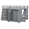 Full Size Wood Loft Bed With Built In Wardrobes, Cabinets And Drawers, Gray Gray Solid Wood Mdf