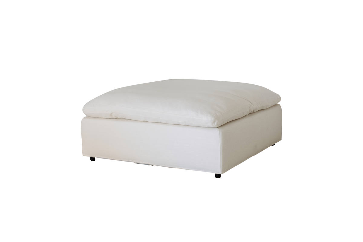 Modern 17" Petite Size Ottoman, Premium Fabric Upholstered 1 Pc Living Room Cube Shape Ottoman With Plush Seat Cushion, White Wood Primary Living Space Solid White White Linen Linen Or Linen Blend Medium Soft Backless Contemporary,Modern Cube Armless