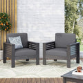 Set Of 2 Outdoor Acacia Wood Club Chairs With Cushions, Dark Gray, 27.75
