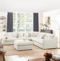 6 Seats Modular L Shaped Sectional Sofa With Ottoman,10 Pillows, Oversized Upholstered Couch W Removabled Down Filled Seat Cushion For Living Room, Chenille Beige Beige Chenille Wood Primary Living Space Soft Pillow Back Eucalyptus Square Arms Foam