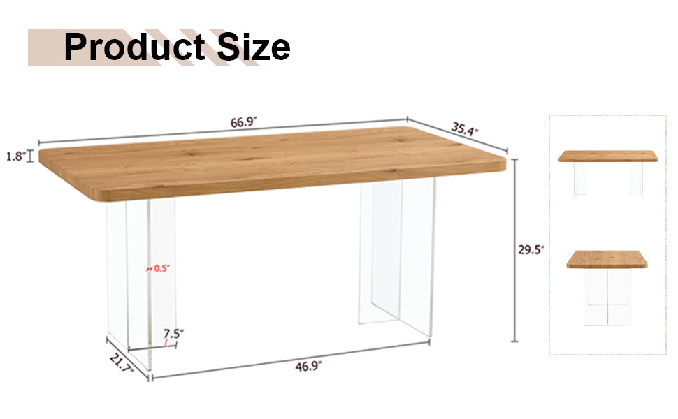 A Modern Minimalist Wooden Table With Acrylic Legs And Rectangular Tables. Computer Desk. Dining Table. Suitable For Restaurants, Living Rooms, And Kitchens. F 1298 Wood Mdf