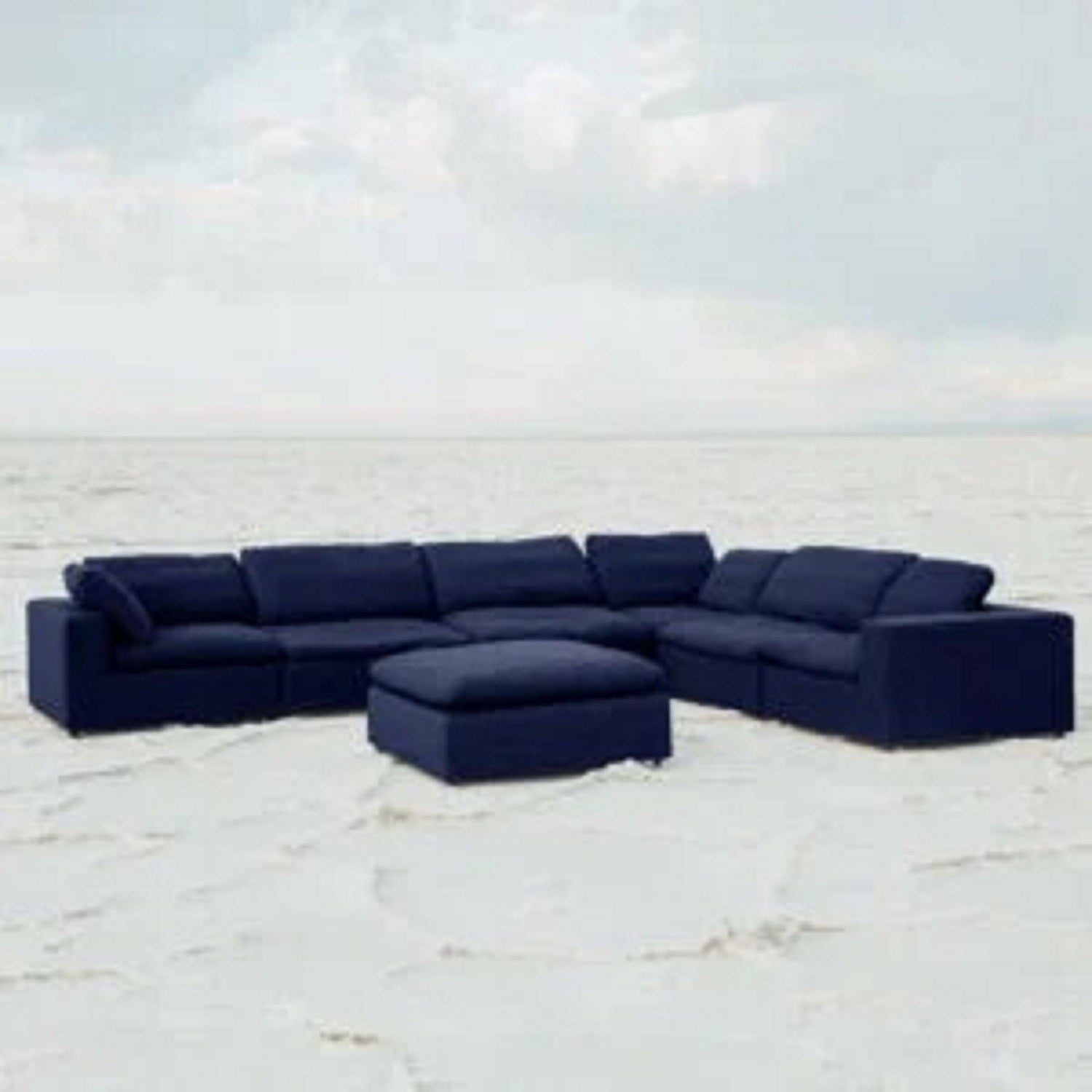 Modern 17" Luxe Size Ottoman, Premium Fabric Upholstered 1 Pc Living Room Cube Ottoman With Plush Seat Cushion, Navy Wood Primary Living Space Solid Blue Navy Linen Linen Or Linen Blend Medium Soft Backless Contemporary Cube Armless Polyester Wood Fabric