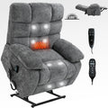 Lift Recliner Chair Heat Massage Dual Motor Infinite Position Up To 350 Lbs Large Electric Power Lift Recliners With Power Remote, Medium Firm And Heavy Duty, Grey White Metal Primary Living Space