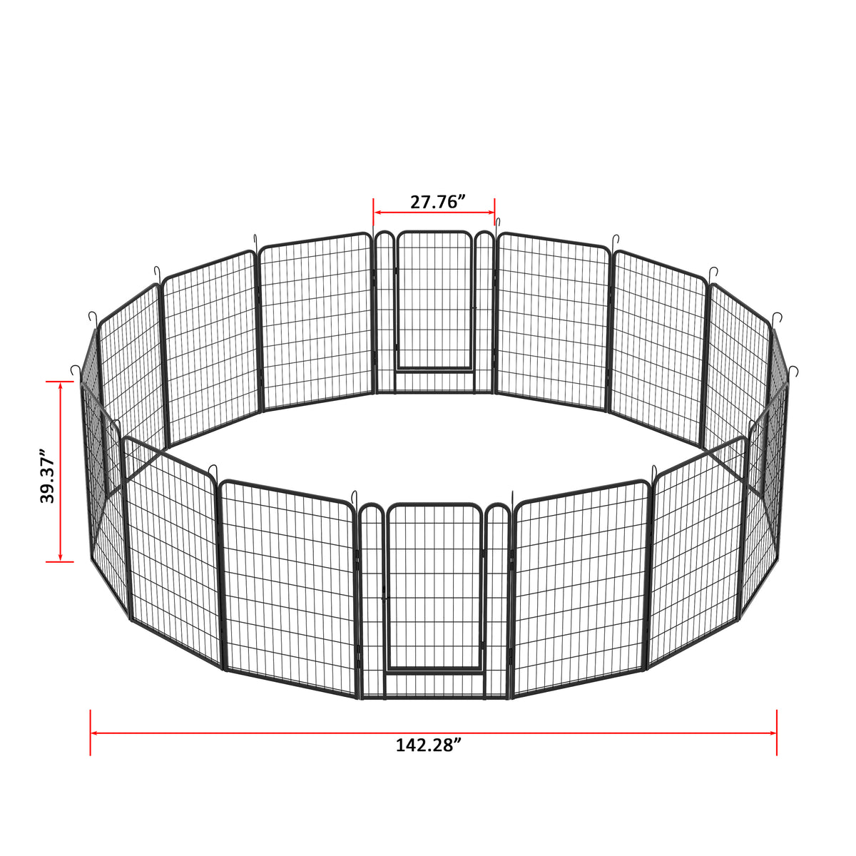 16 Panels Heavy Duty Metal Playpen With Door,39.37"H Dog Fence Pet Exercise Pen For Outdoor Black Metal