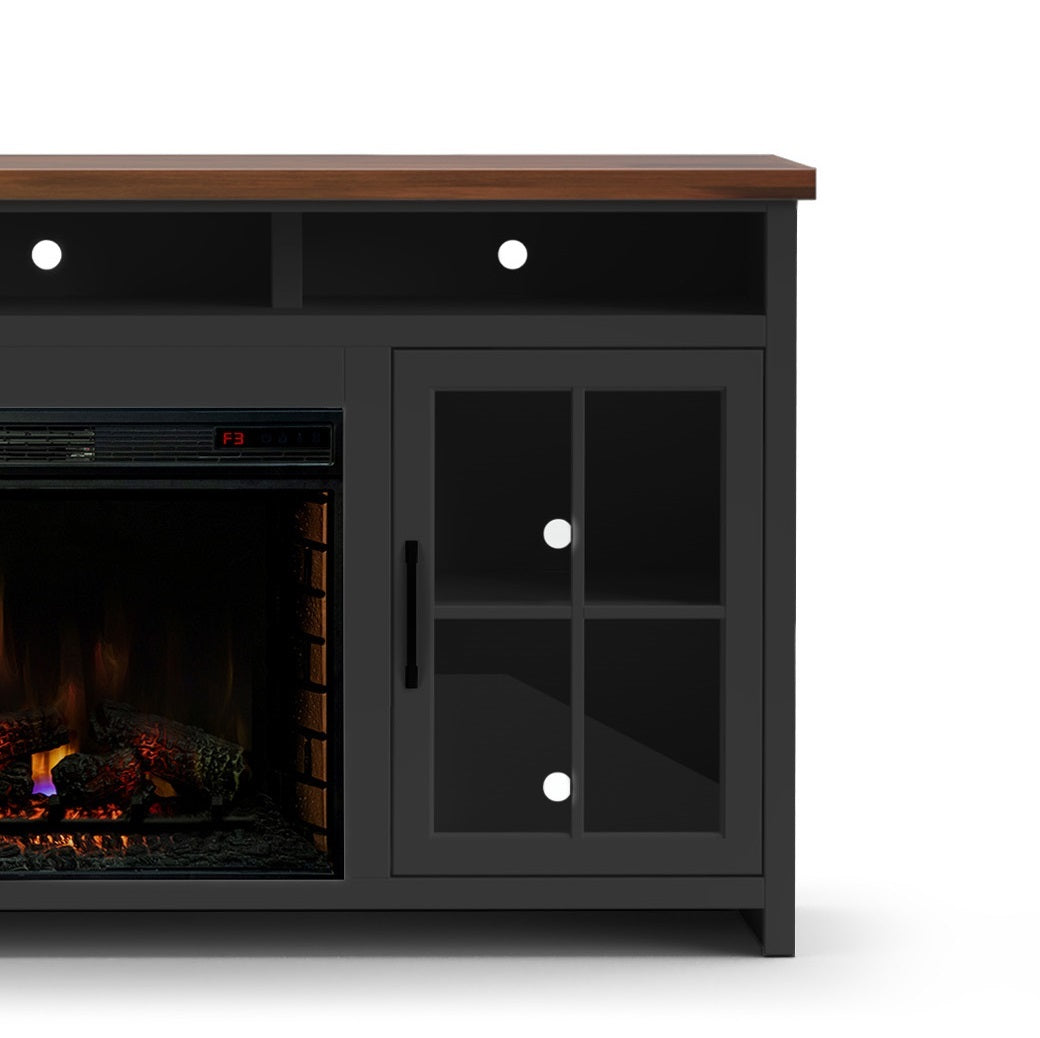 Essex 74 Inch Fireplace Tv Stand Console For Tvs Up To 85 Inches, Minimal Assembly, Black And Whiskey Finish Up To 40 Electric No Black 400 Vent Free Primary Living Space Coastal,Farmhouse Poplar Yes Insert Wood Electric