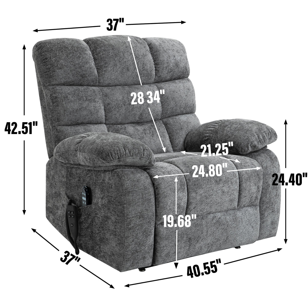 Lift Recliner Chair Heat Massage Dual Motor Infinite Position Up To 350 Lbs Large Electric Power Lift Recliners With Power Remote, Medium Firm And Heavy Duty, Grey White Metal Primary Living Space