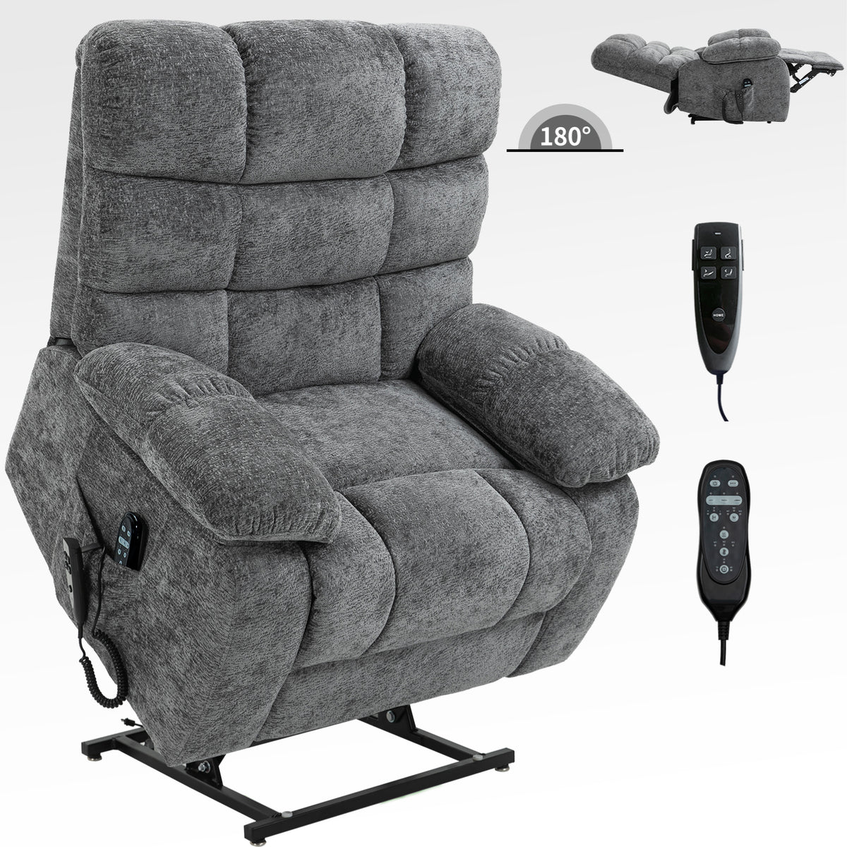 Lift Recliner Chair Heat Massage Dual Motor Infinite Position Up To 350 Lbs Large Electric Power Lift Recliners With Power Remote, Medium Firm And Heavy Duty, Grey White Metal Primary Living Space