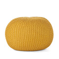 Bordeaux Knitted Cotton Round Pouf, Yellow Yellow Cotton