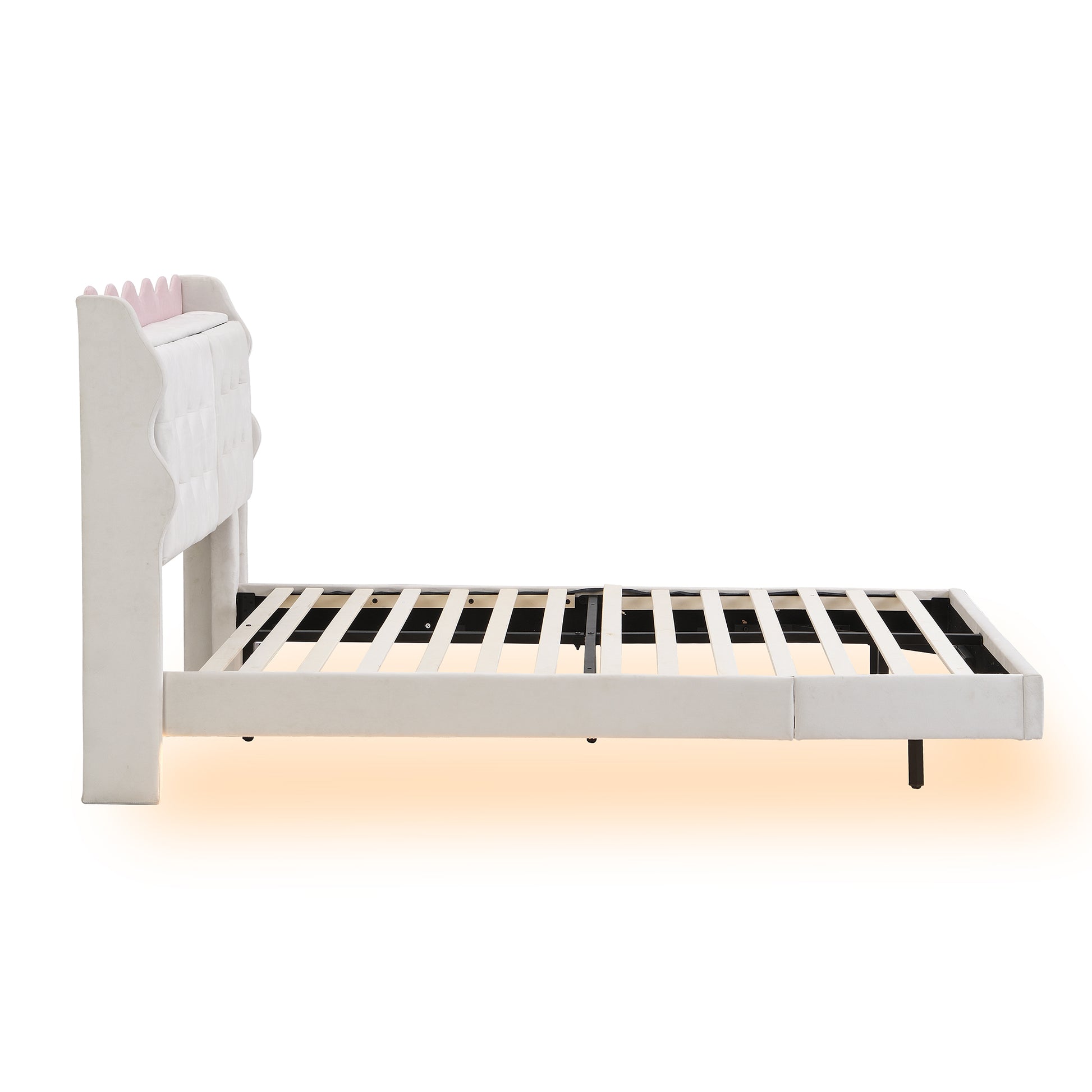 Full Size Upholstery Platform Bed Frame With Led Light Strips,Headboard Storage Space And Two Usb Charging Deisgn,Beige Beige Upholstered