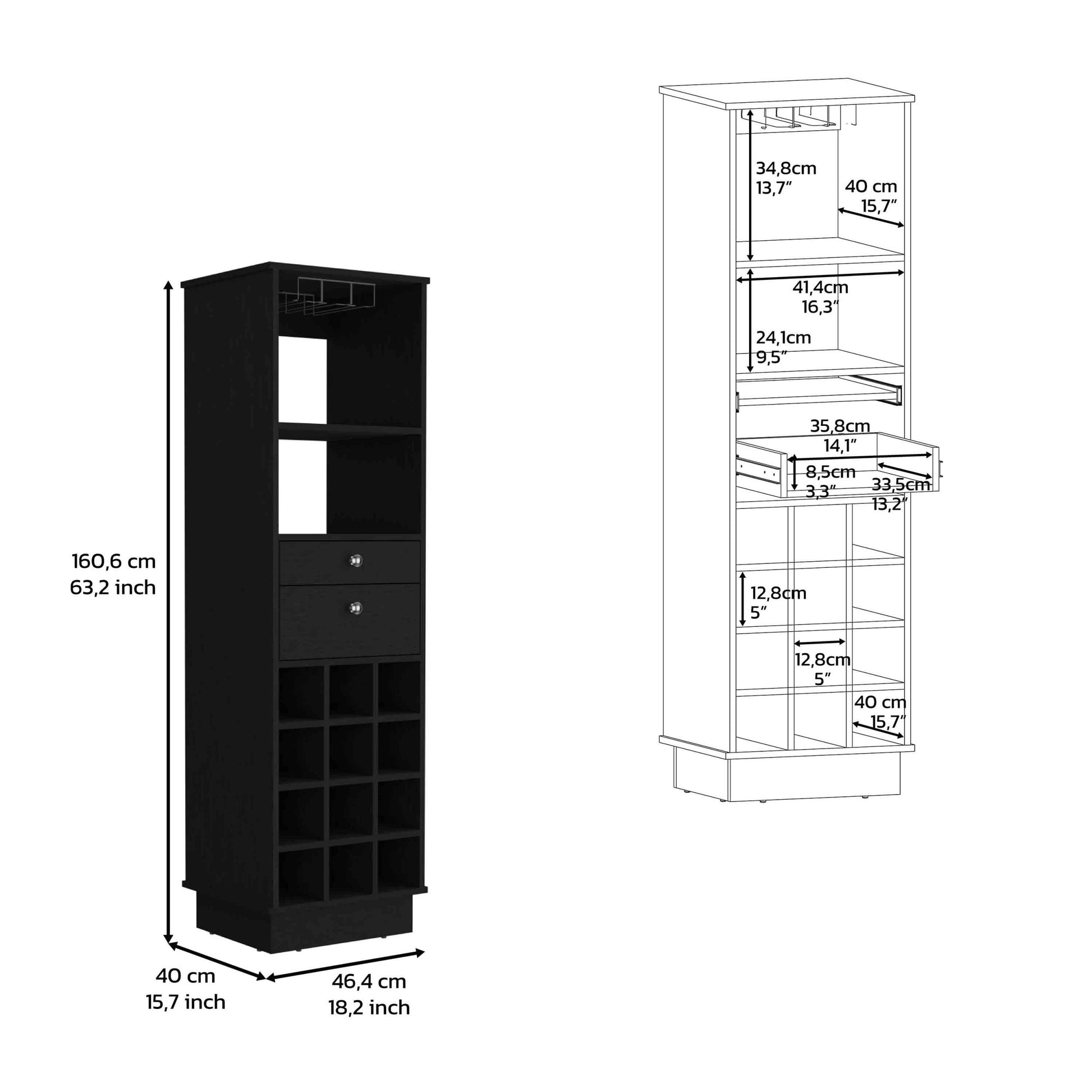 Zircon Bar Cabinet Two Drawers, Black Black Particle Board Particle Board