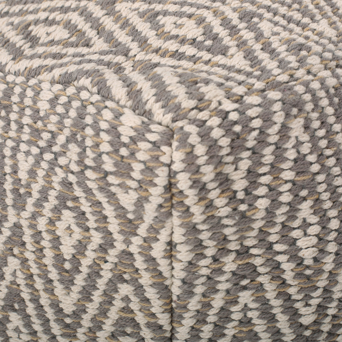 Amuleto Hand Crafted Cotton Pouf, Beige And Yellow Beige Yellow Fabric