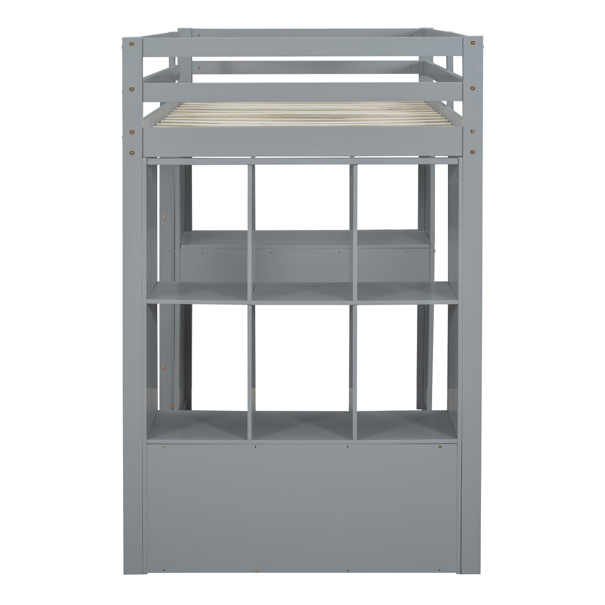 Twin Size Loft Bed With Large Shelves, Writing Desk And Led Light, Gray Gray Solid Wood Mdf