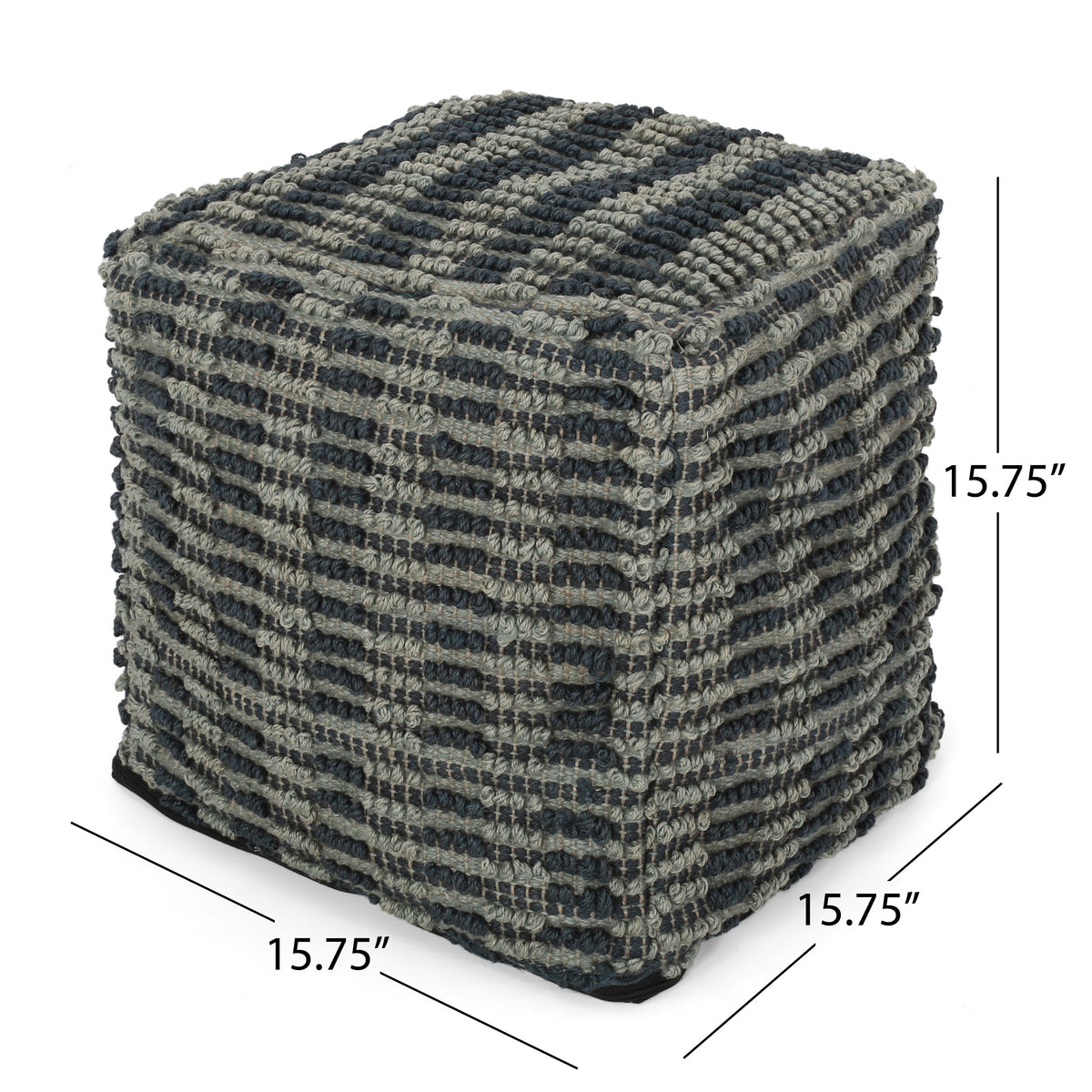 Walle Fabric Square Pouf, Blue And Teal Teal Blue Fabric