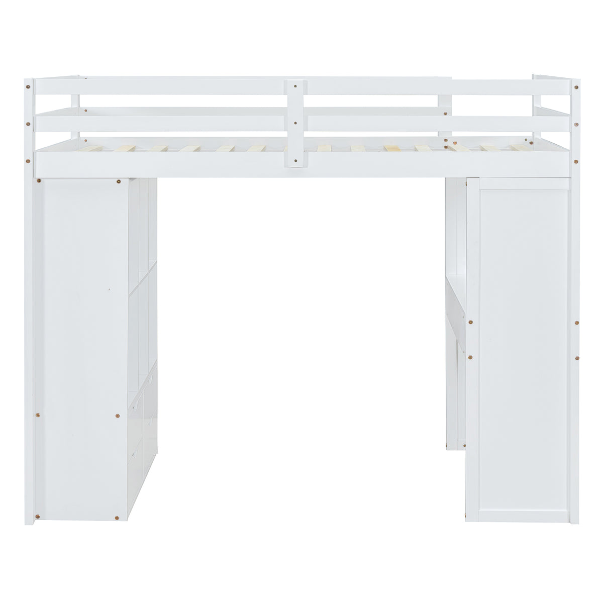 Full Size Loft Bed With Large Shelves, Writing Desk And Led Light, White White Solid Wood Mdf