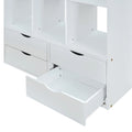 Full Size Loft Bed With Large Shelves, Writing Desk And Led Light, White White Solid Wood Mdf