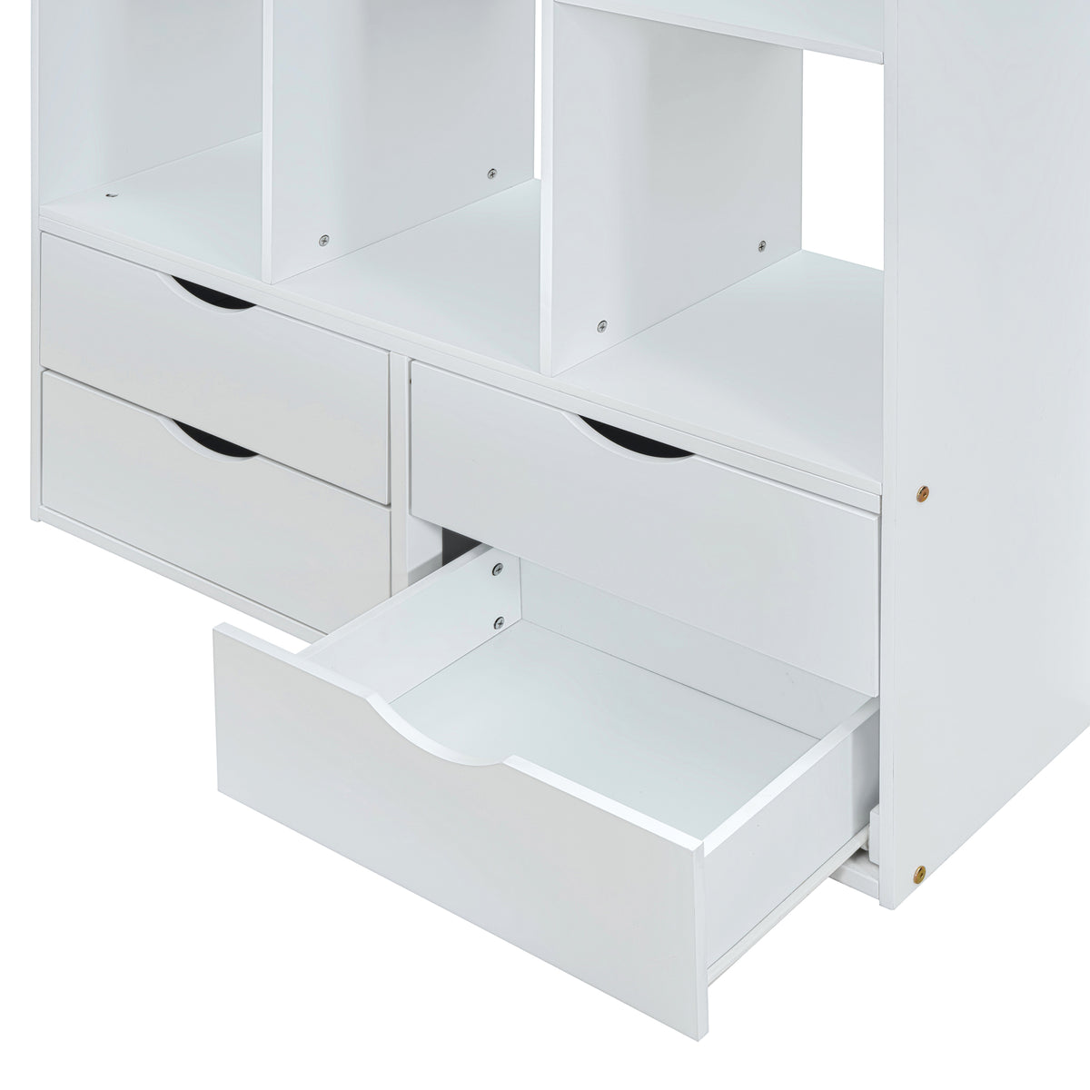 Full Size Loft Bed With Large Shelves, Writing Desk And Led Light, White White Solid Wood Mdf