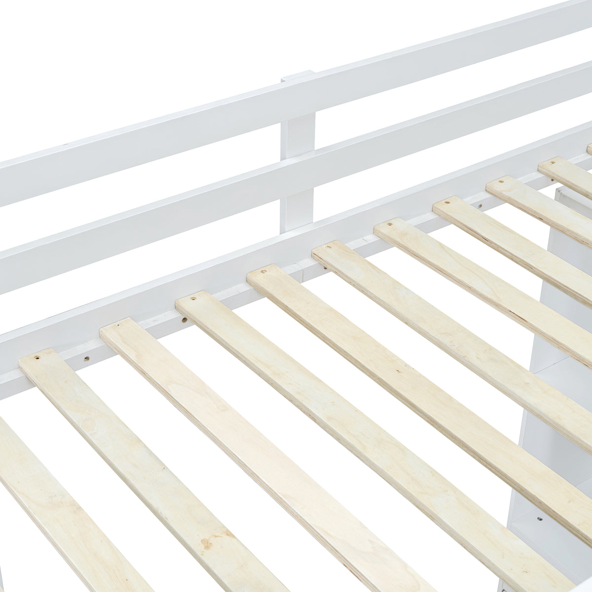 Full Size Loft Bed With Large Shelves, Writing Desk And Led Light, White White Solid Wood Mdf