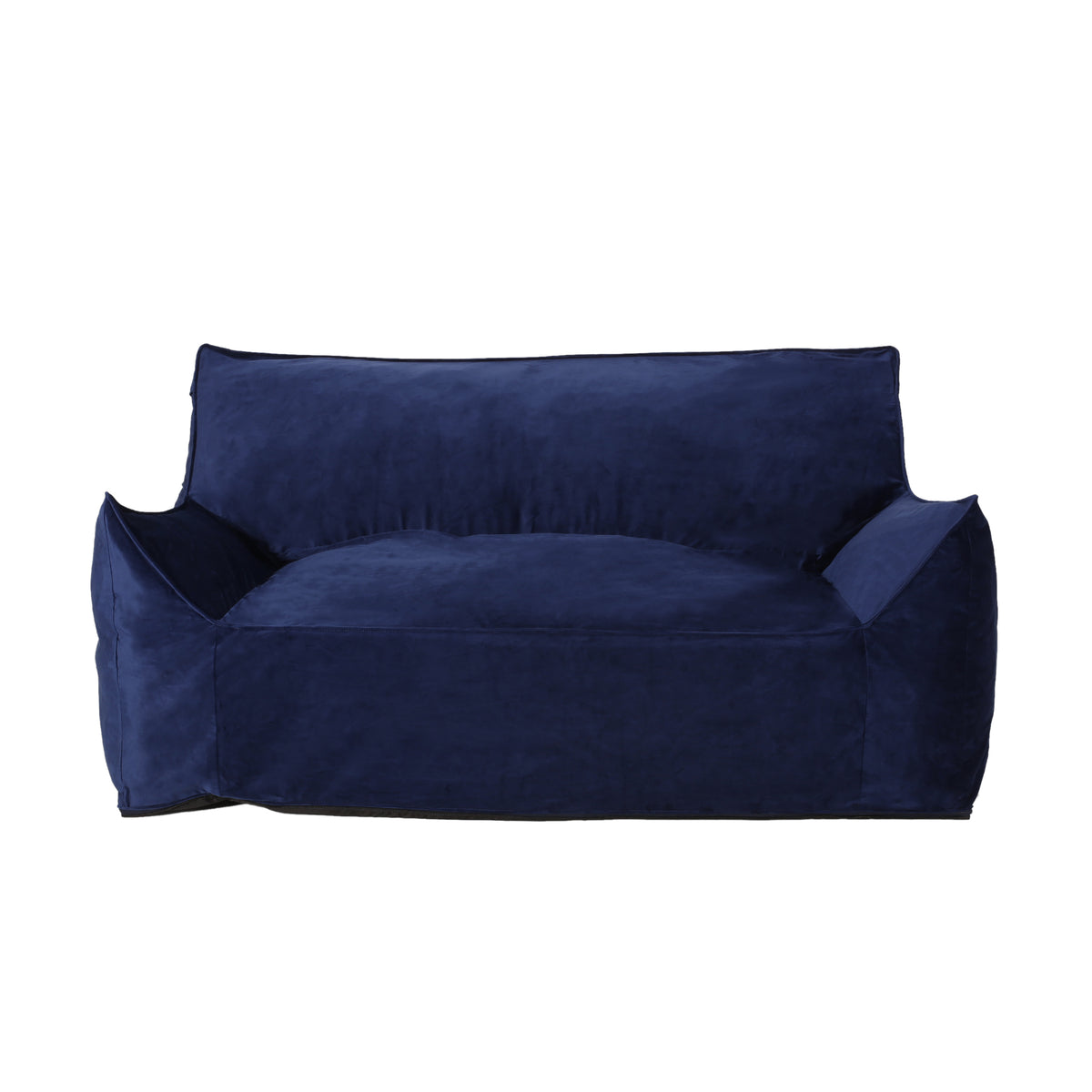 Fila Velveteen 2 Seater Oversized Bean Bag Chair With Armrests, Navy Blue Blue Solid Velvet