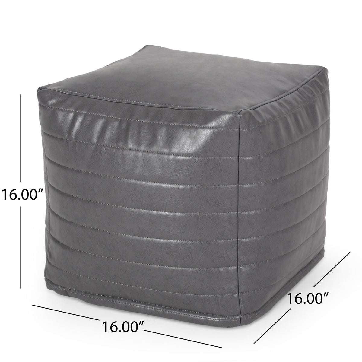 Candy Contemporary Faux Leather Suqare Pouf, Gray Grey Faux Leather