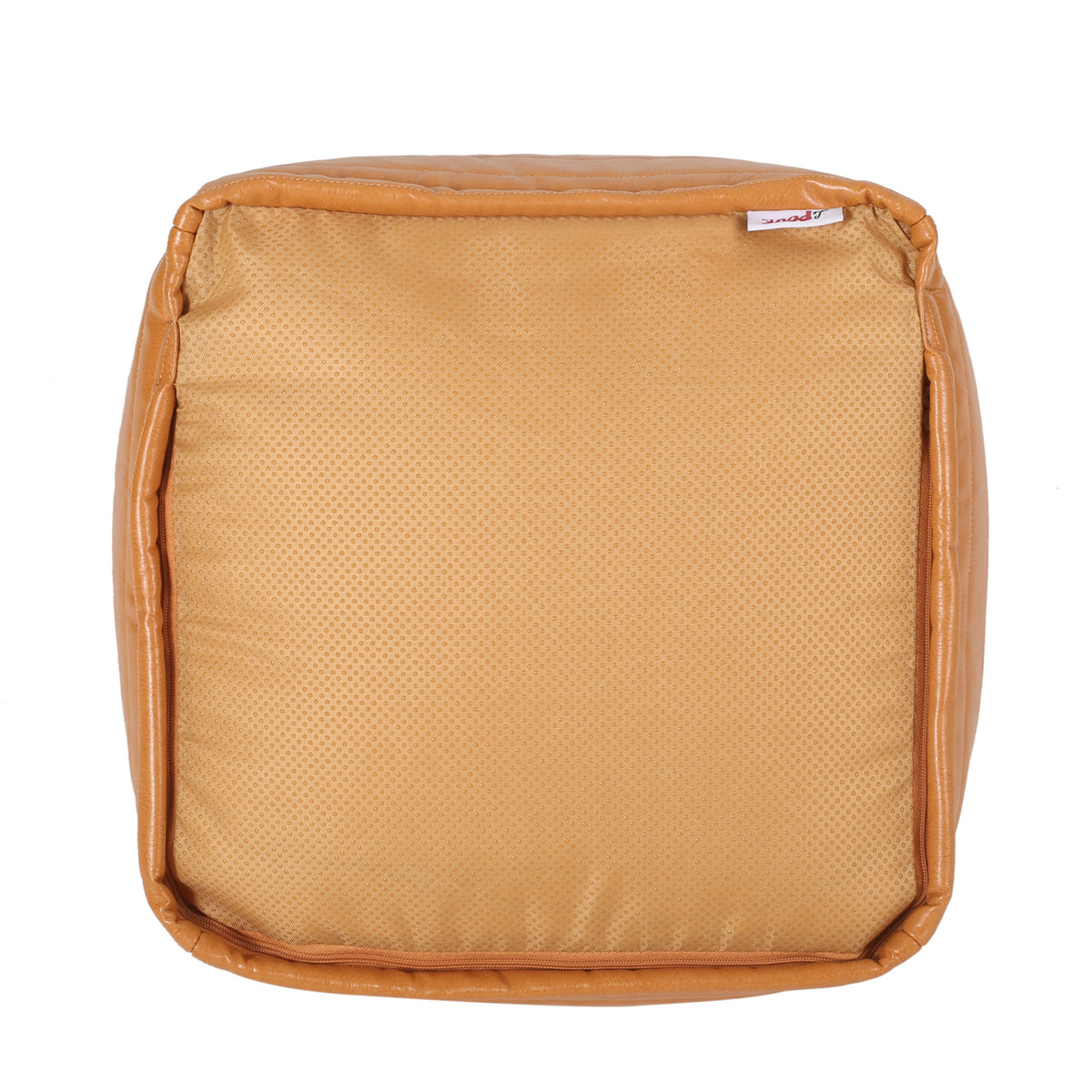 Candy Contemporary Faux Leather Suqare Pouf, Caramel Caramel Faux Leather