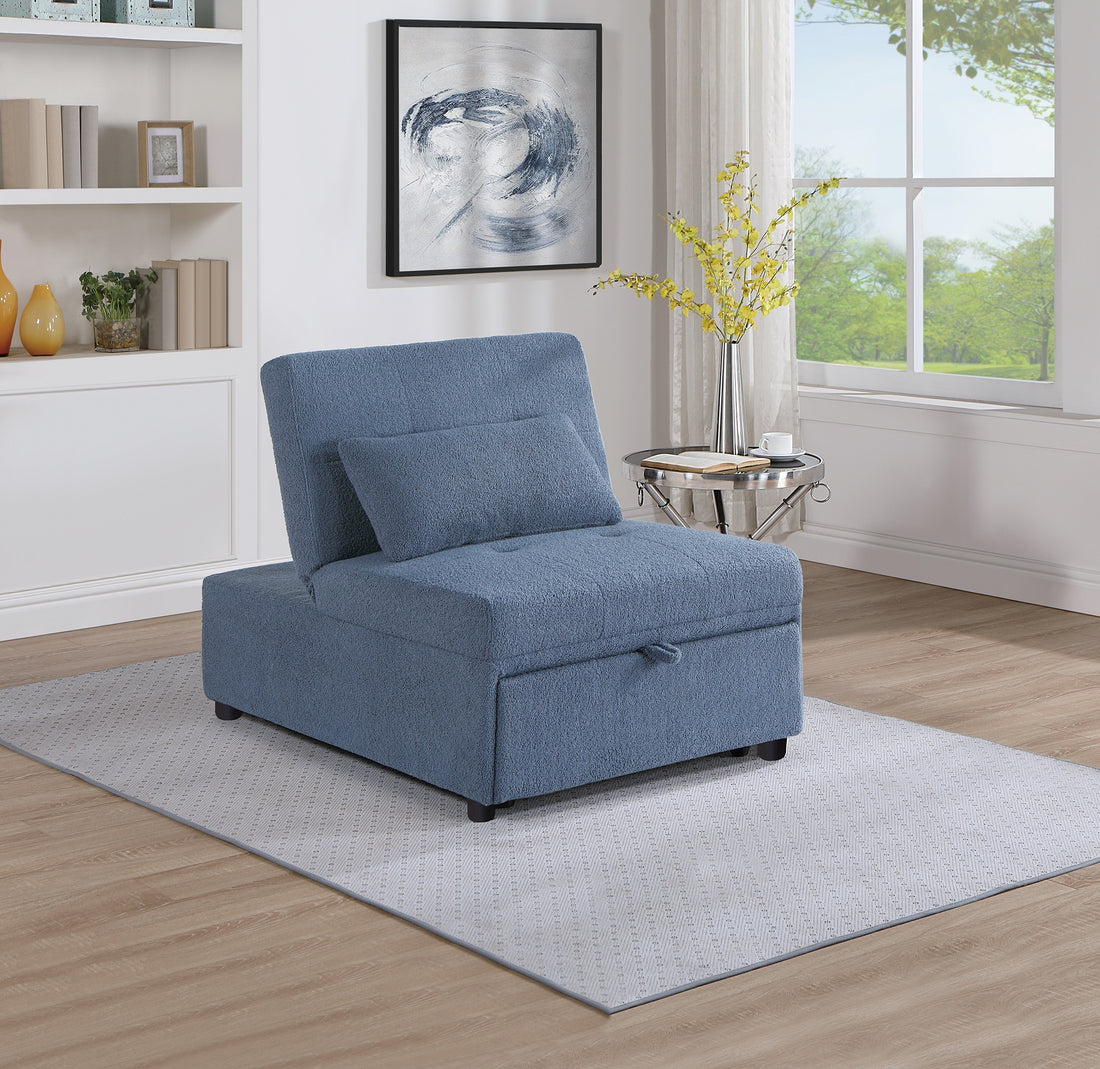 Contemporary Blue Gray Sleeper Sofa Chair Pillow Plush Tufted Seat 1Pc Convertible Sofa Chair Sherpa Fabric Couch Blue Grey Wood Primary Living Space Contemporary,Modern Pine Fabric 1 Seat
