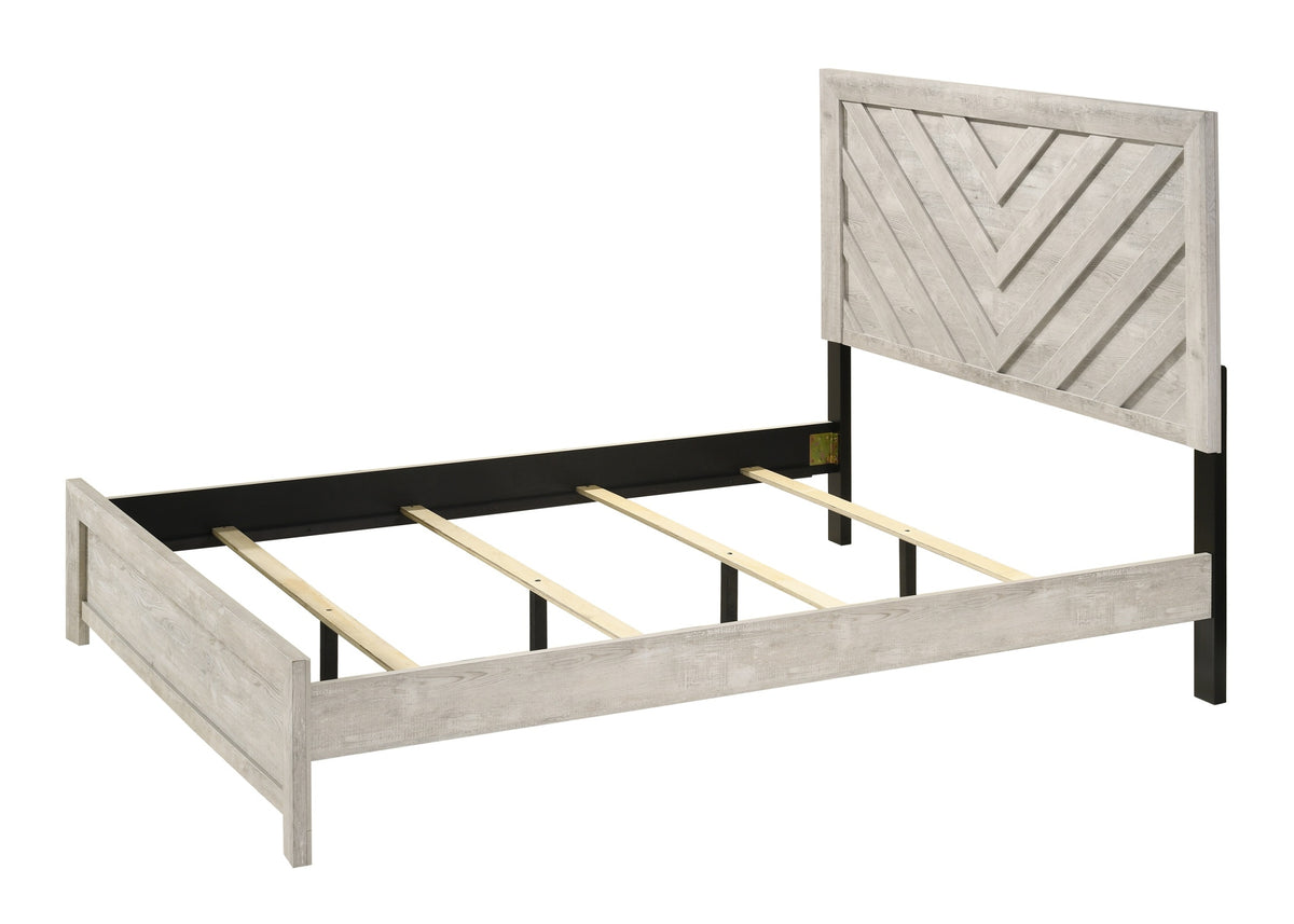 1Pc Full Size Bed Rustic Beige Gray Finish Wooden Bedroom Furniture Geometric Design Chevron Pattern Beige Gray White Wood