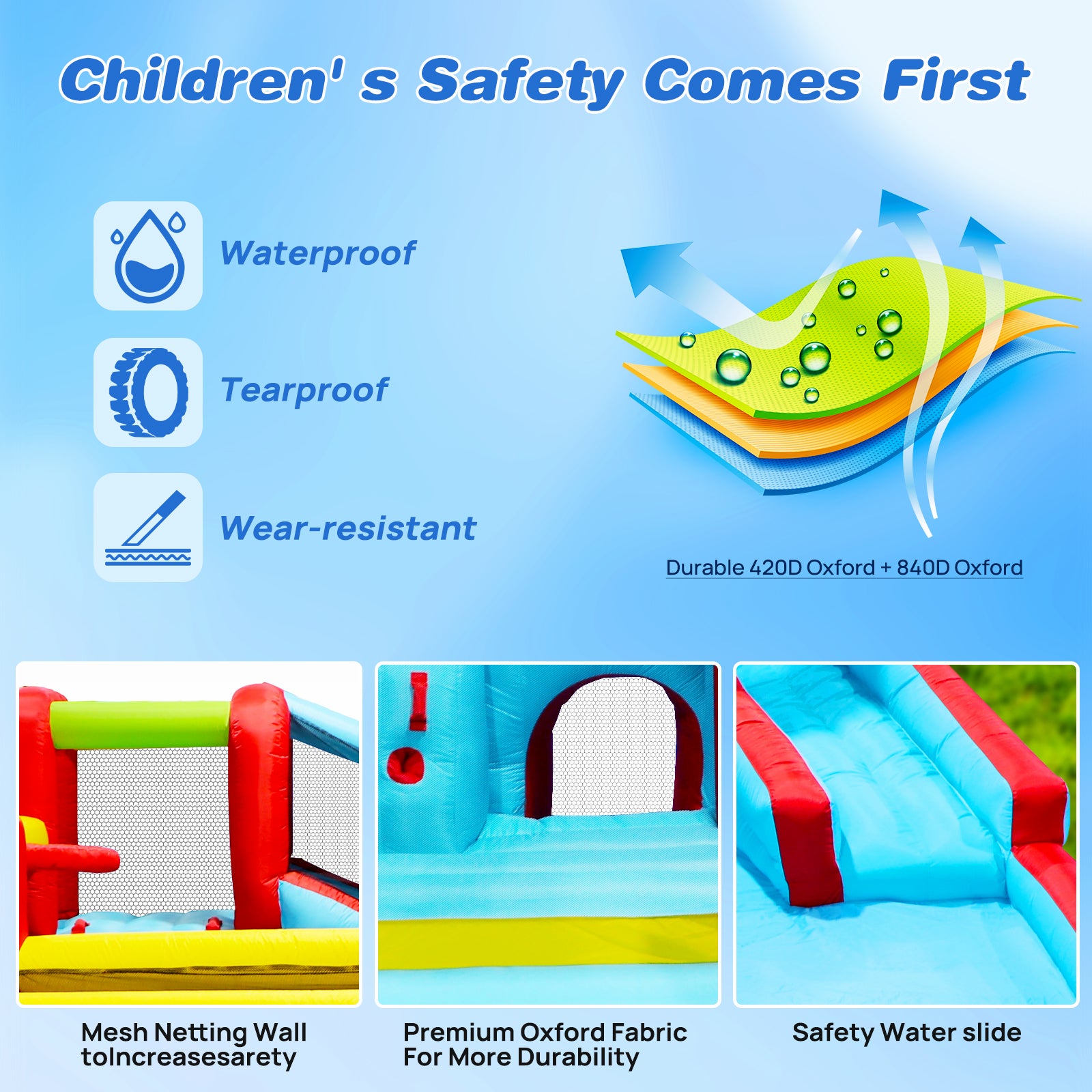 7 In1 Inflatable Slide Water Park Bouncing House Outdoor Soccer Garden Bouncer With Splash Pool & Water& Climbing Wall & Basketball & Football Multicolor Oxford Fabric