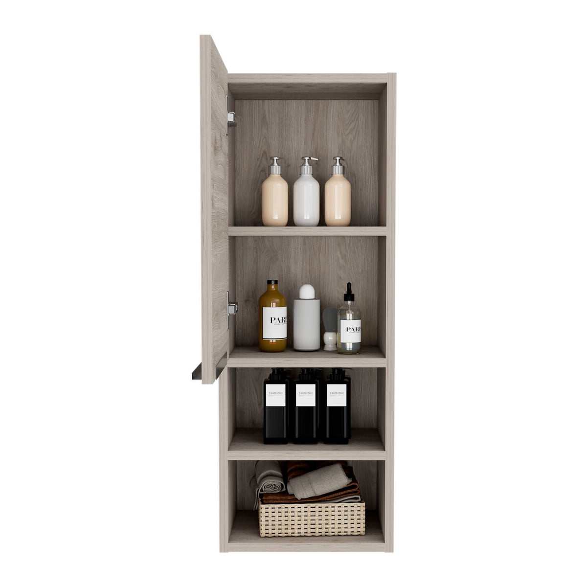 Medicine Single Door Cabinet 32" H, Two Interior Shelves, Two External Shelves, Light Gray Gray Particle Board Particle Board