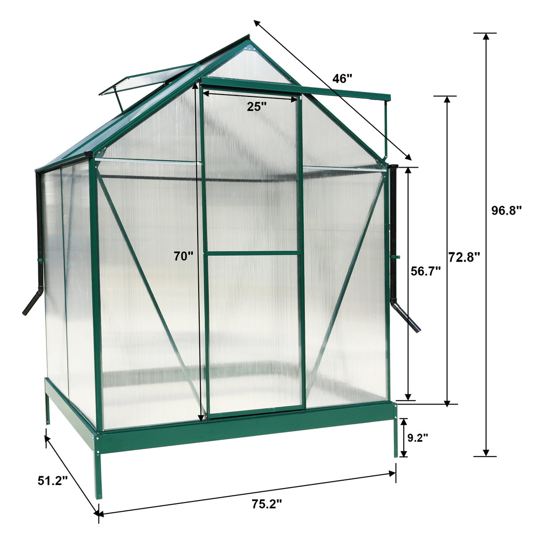 6.3'*4.2'*7' Polycarbonate Greenhouse, Heavy Duty Outdoor Aluminum Walk In Green House Kit With Rain Gutter, Vent And Door For Backyard Garden, Color Green Green Aluminium