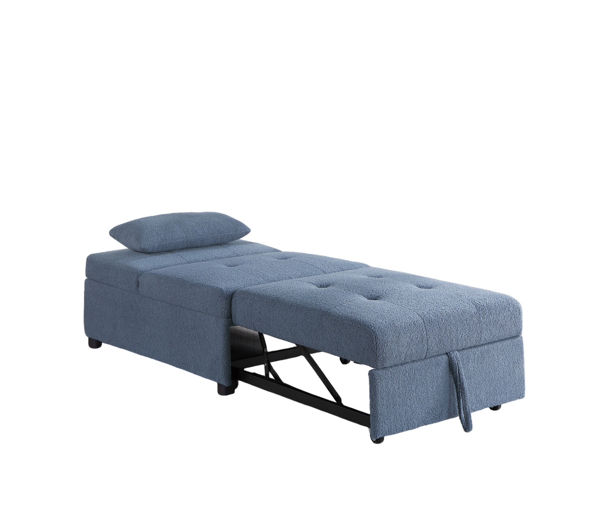Contemporary Blue Gray Sleeper Sofa Chair Pillow Plush Tufted Seat 1Pc Convertible Sofa Chair Sherpa Fabric Couch Blue Grey Wood Primary Living Space Contemporary,Modern Pine Fabric 1 Seat