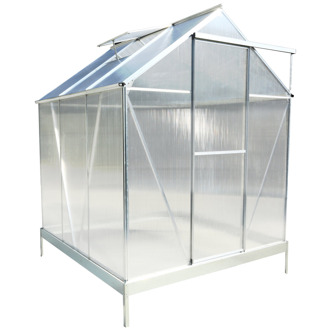 6.3'*6.2'*7' Polycarbonate Greenhouse, Heavy Duty Outdoor Aluminum Walk In Green House Kit With Rain Gutter, Vent And Door For Backyard Garden, Color Aluminium Silver Aluminium