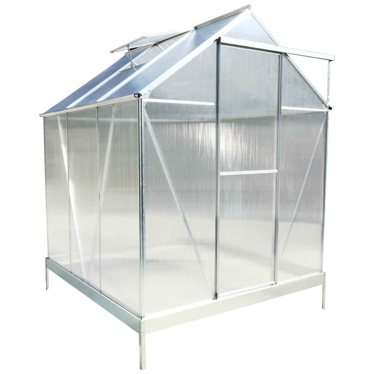 6.3'*6.2'*7' Polycarbonate Greenhouse, Heavy Duty Outdoor Aluminum Walk In Green House Kit With Rain Gutter, Vent And Door For Backyard Garden, Color Aluminium Silver Aluminium